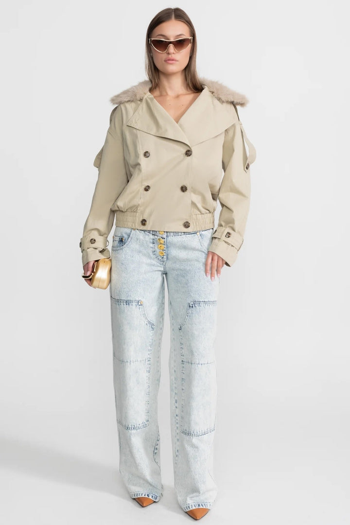 Women's Trench Jacket Wool Double Breasted Aviator