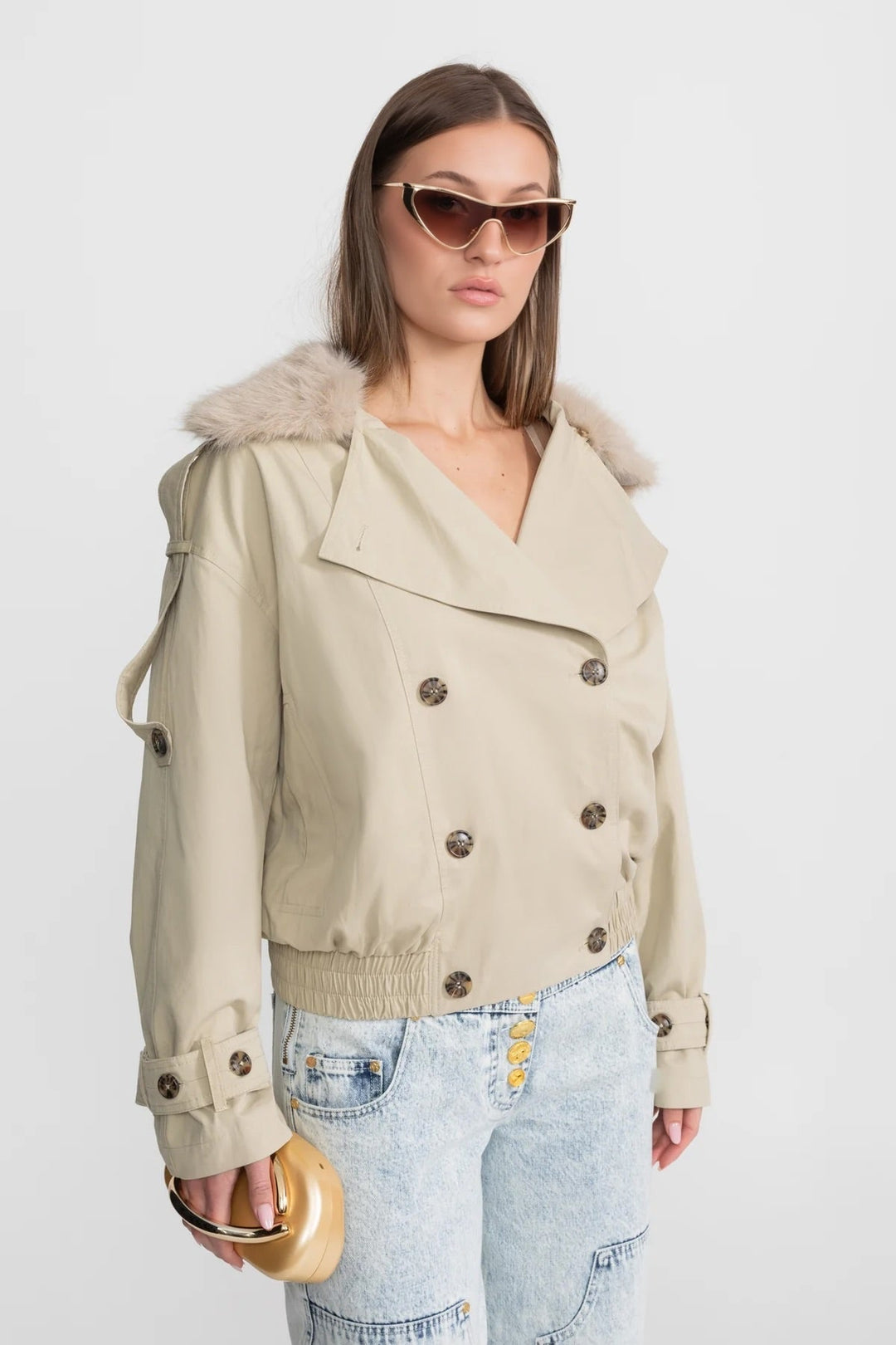 Women's Trench Jacket Wool Double Breasted Aviator