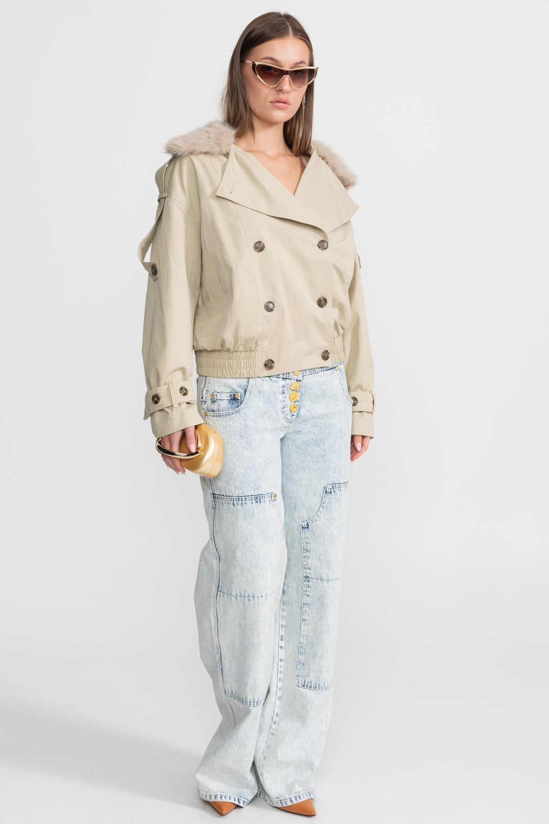 Women's Trench Jacket Wool Double Breasted Aviator