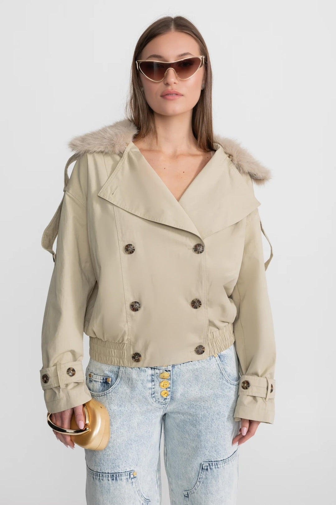 Women's Trench Jacket Wool Double Breasted Aviator