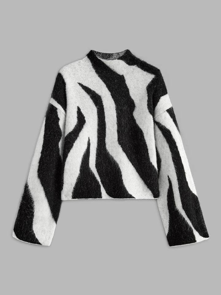 Women's Knit Sweater Animal Print Long Sleeve Crewneck Pullover