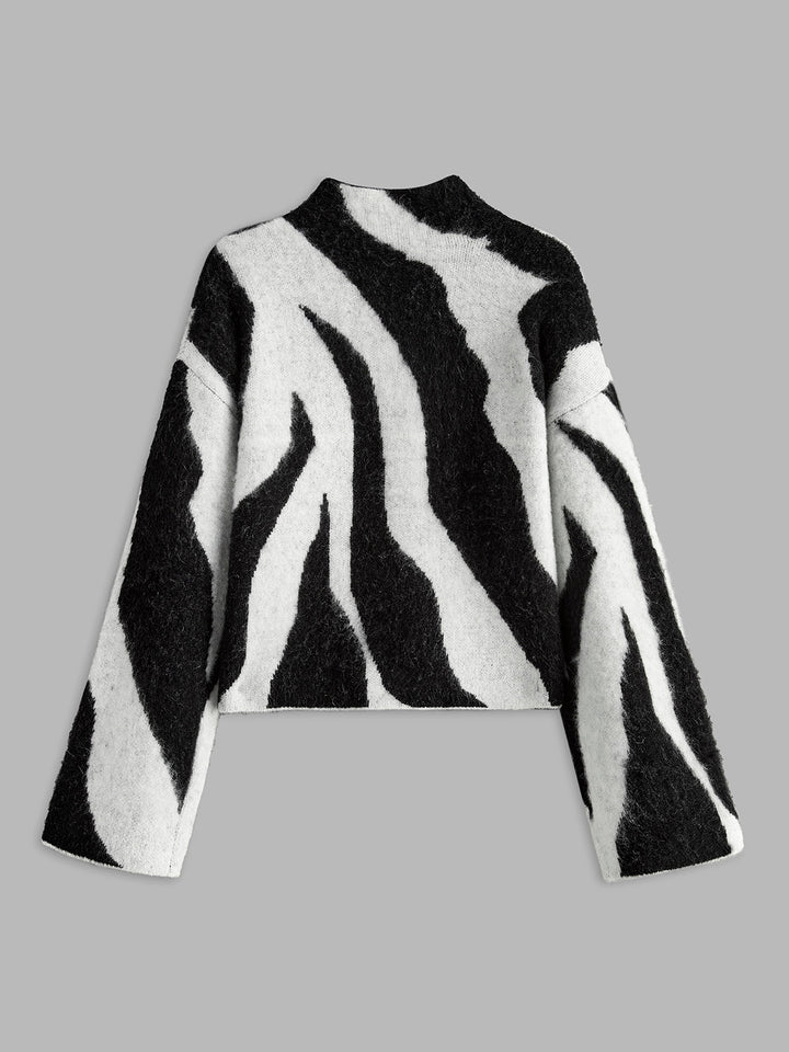 Women's Knit Sweater Animal Print Long Sleeve Crewneck Pullover