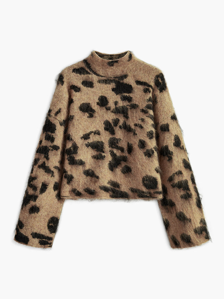 Women's Knit Sweater Animal Print Long Sleeve Crewneck Pullover