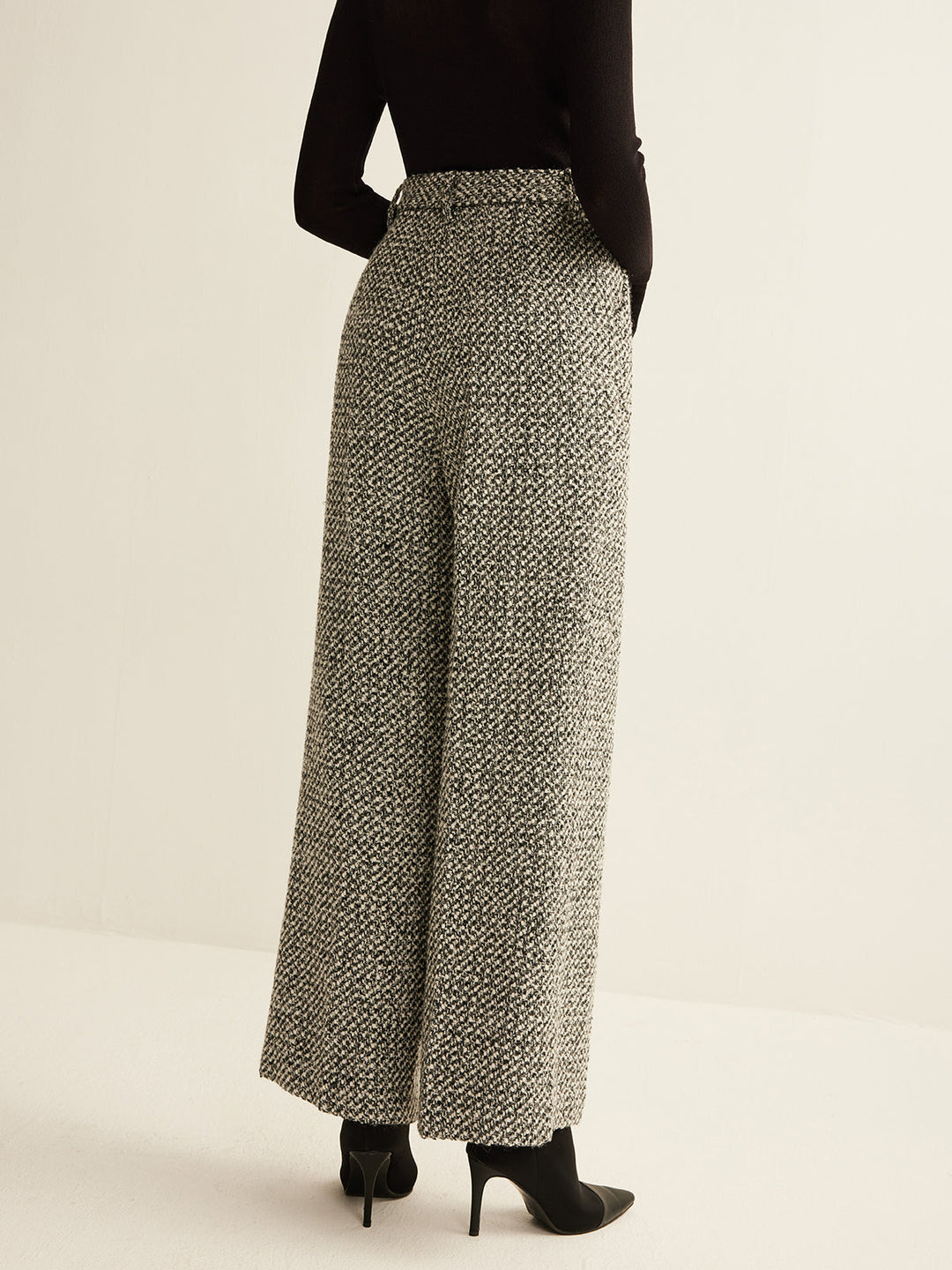 Women's Wool Wide Leg Pants High Waisted Trousers