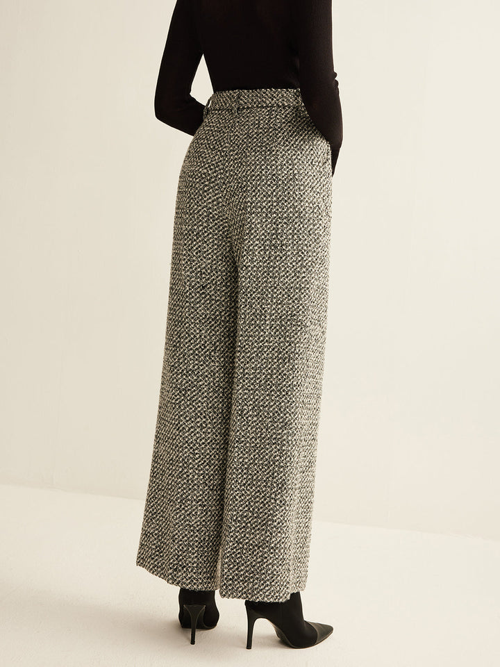 Women's Wool Wide Leg Pants High Waisted Trousers