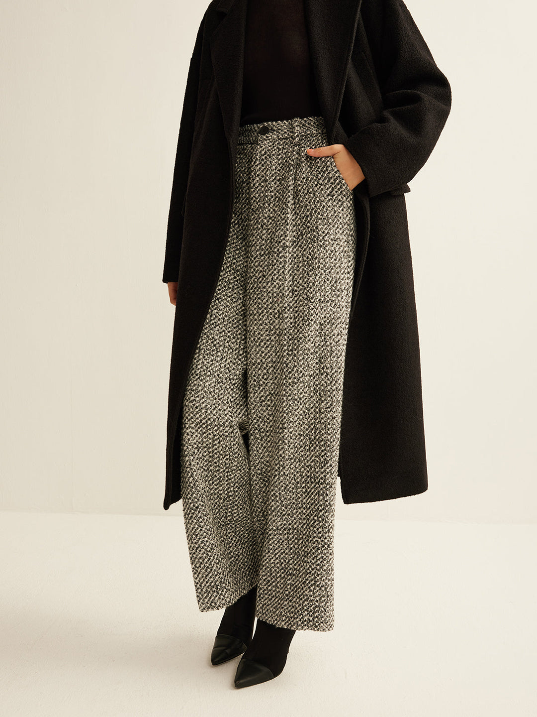 Women's Wool Wide Leg Pants High Waisted Trousers
