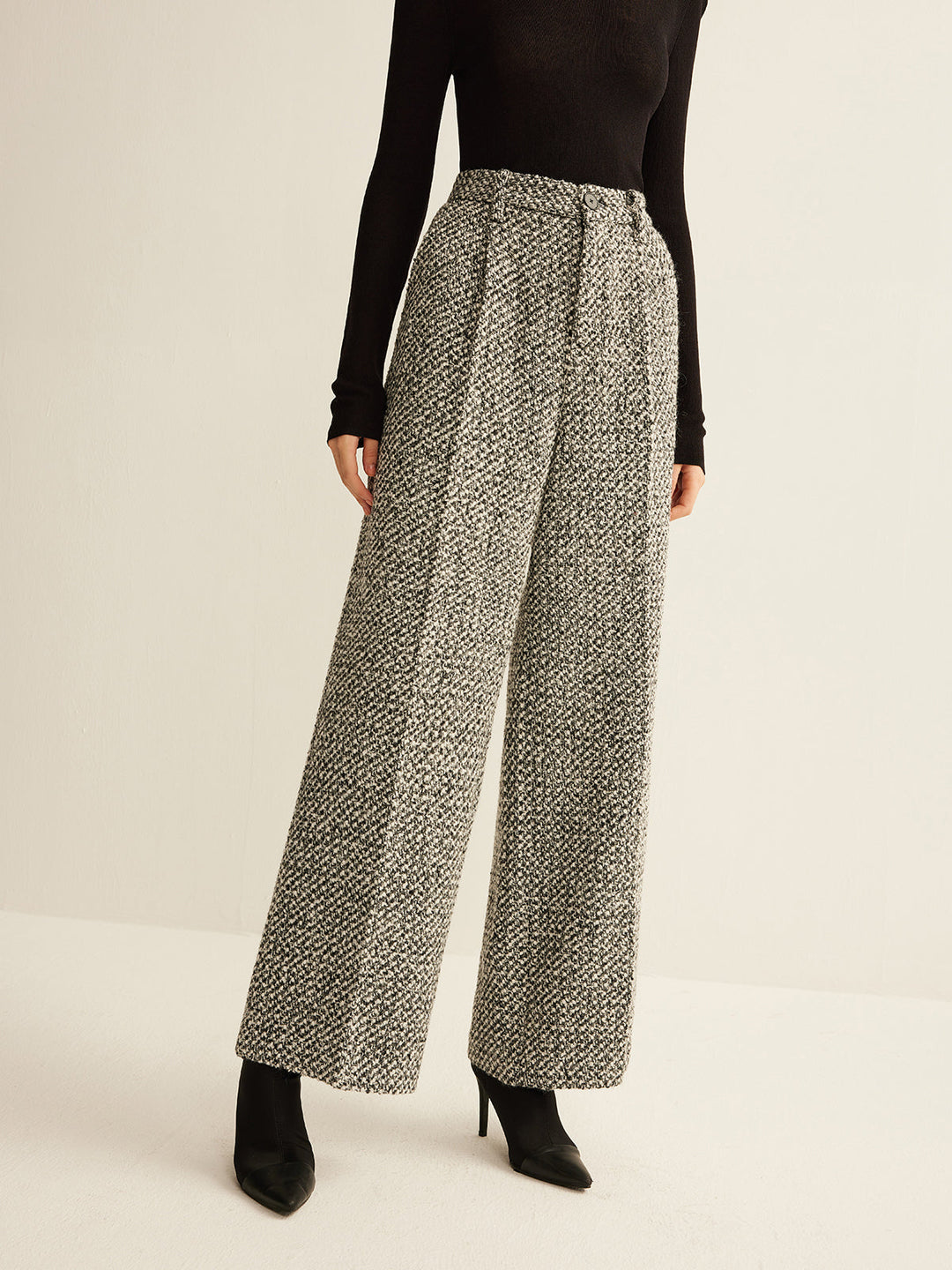 Women's Wool Wide Leg Pants High Waisted Trousers