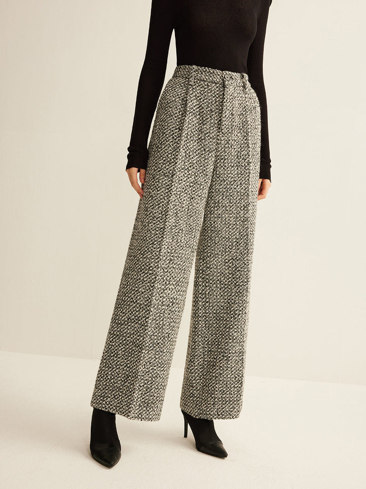 Women's Wool Wide Leg Pants High Waisted Trousers