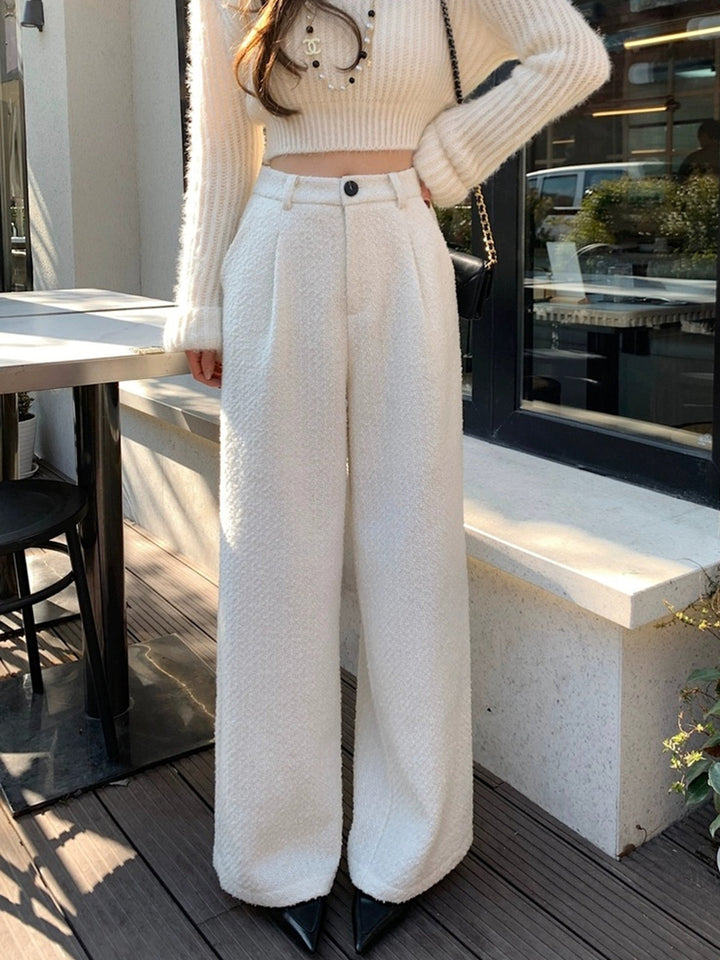 Women's Wool Wide Leg Pants High Waisted Trousers