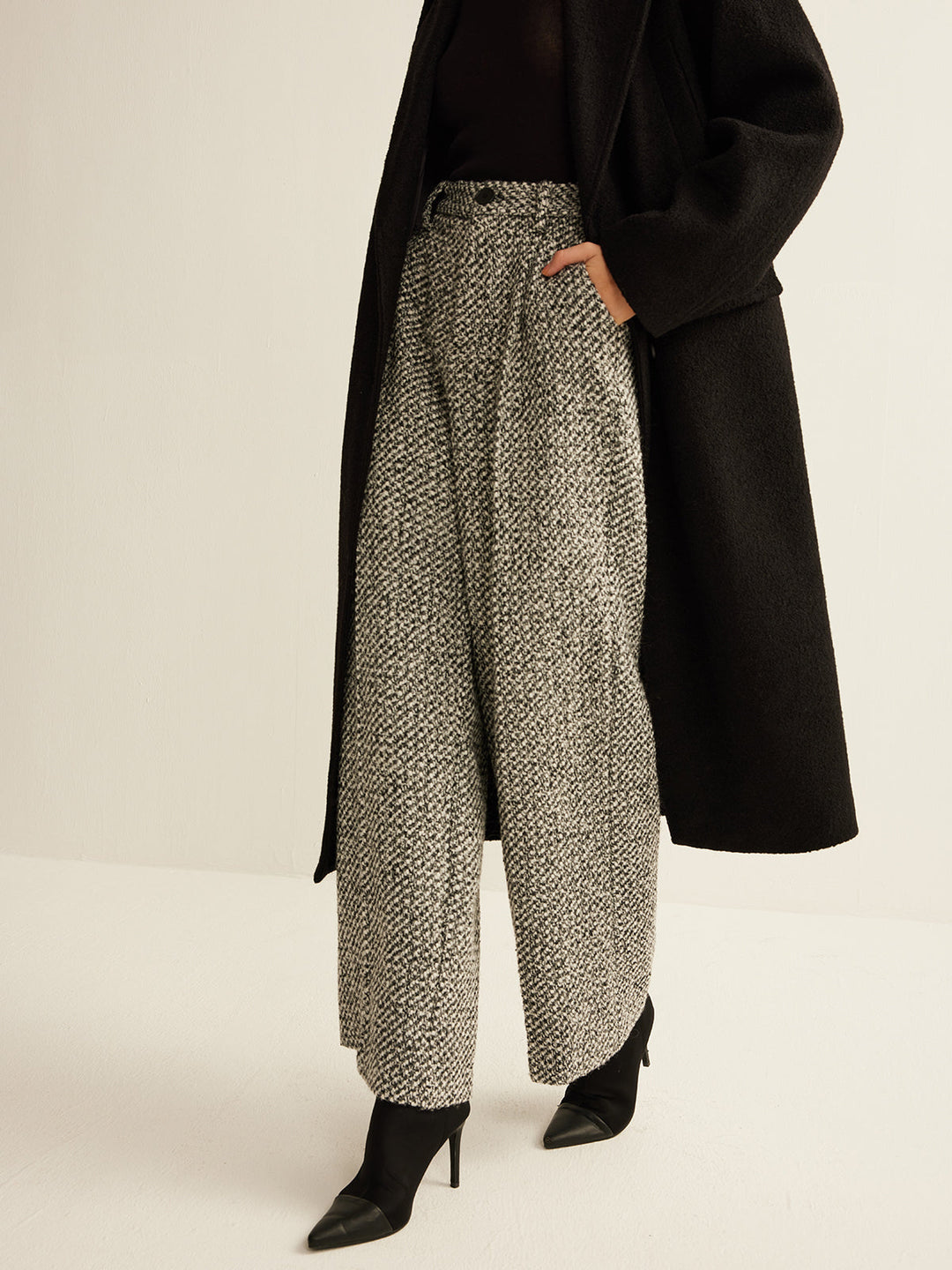 Women's Wool Wide Leg Pants High Waisted Trousers