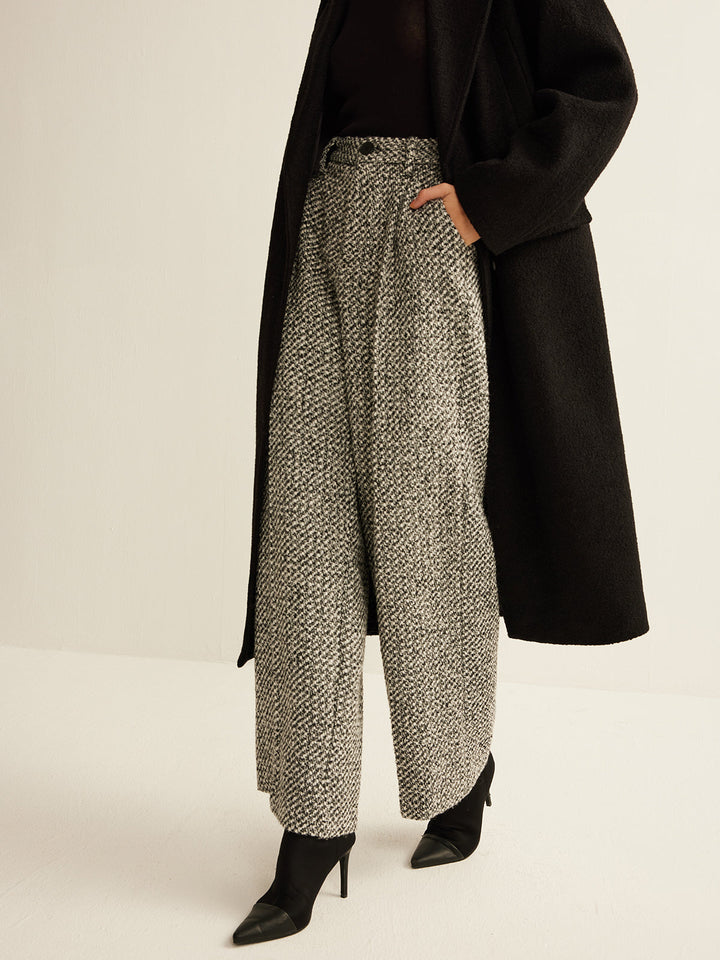Women's Wool Wide Leg Pants High Waisted Trousers