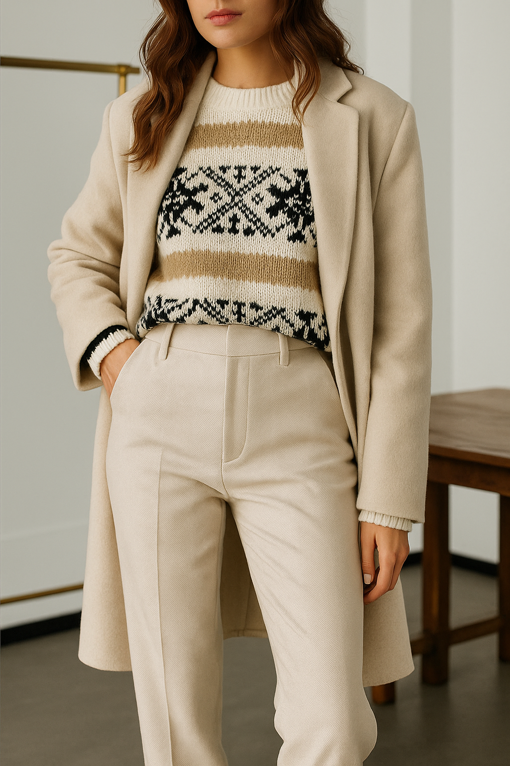 Women's Sweater Merino Wool Knit Fair Isle Crewneck Pullover