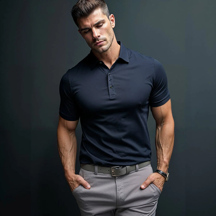 Men's Muscle Fit Polo Shirt Spandex Performance Athletic Top