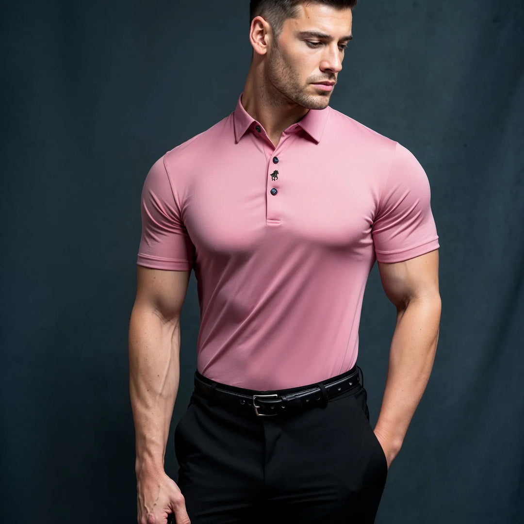Men's Muscle Fit Polo Shirt Spandex Performance Athletic Top
