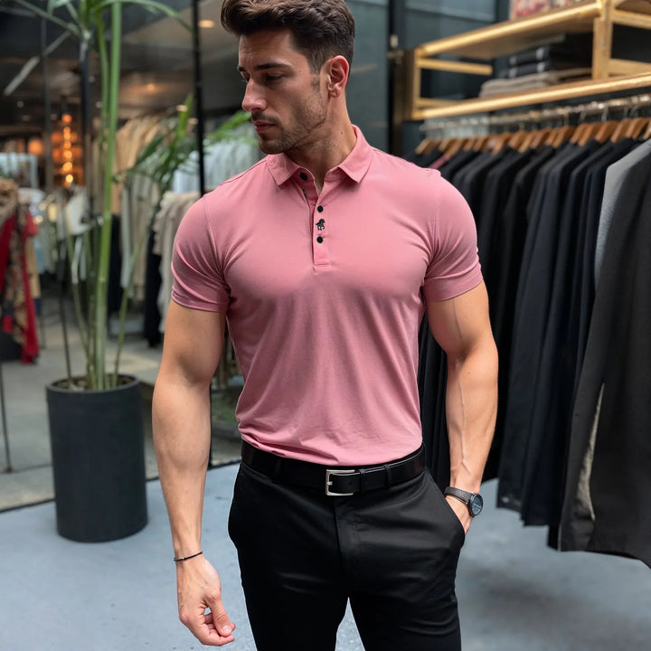 Men's Muscle Fit Polo Shirt Spandex Performance Athletic Top