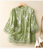 Women Silk Blouse Floral Embroidery Elegant Sheer Layered Top