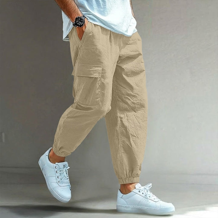 Men's Linen Blend Cargo Joggers Casual Athletic Tracksuit Pants