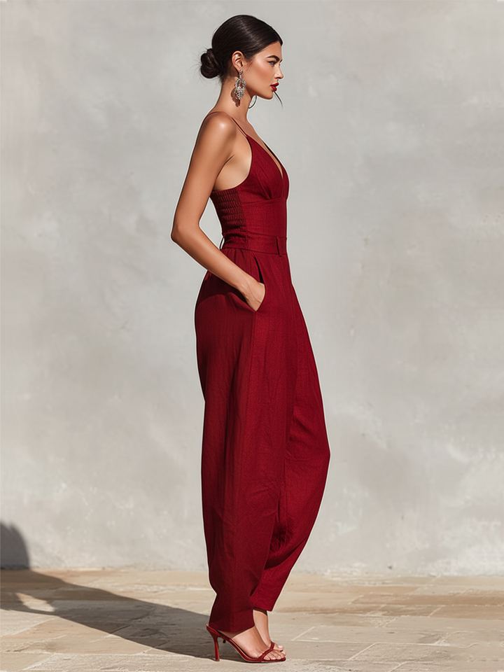 Women's Jumpsuit Sleeveless Wide Leg Linen Blend Romper