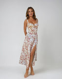 Women's Floral Linen Midi Dress Cocktail Party Dress