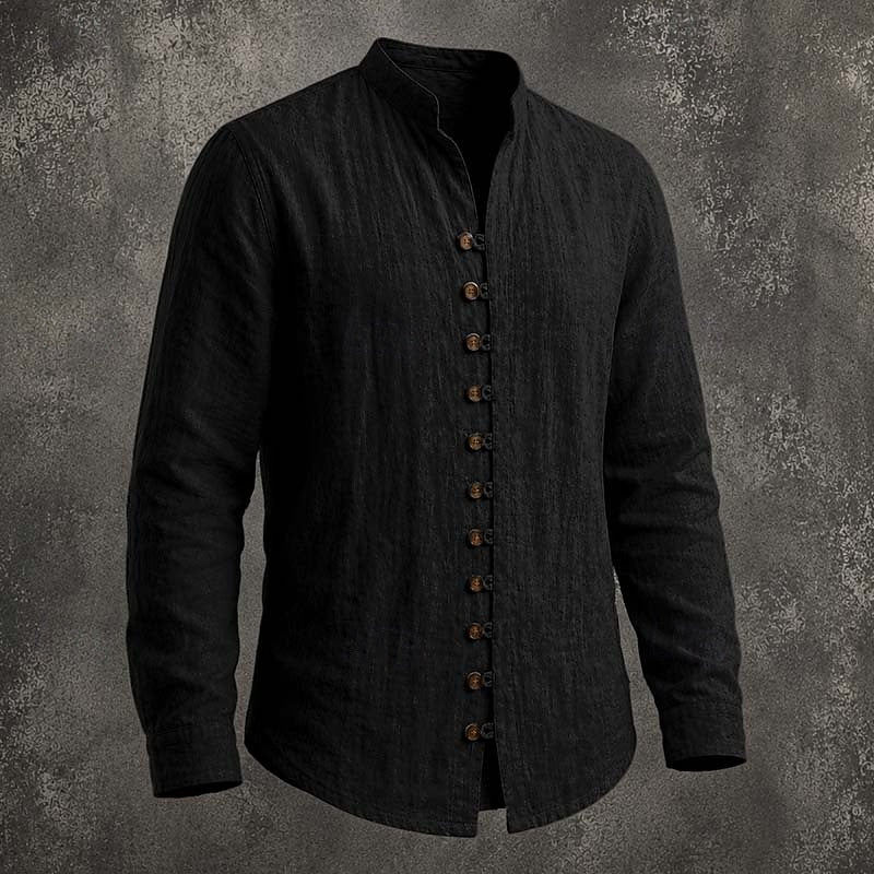 Men's Linen Grandad Shirt Long Sleeve Band Collar Top