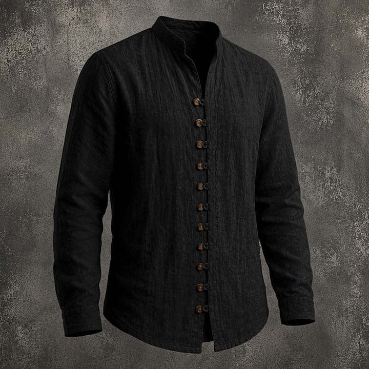 Men's Linen Grandad Shirt Long Sleeve Band Collar Top