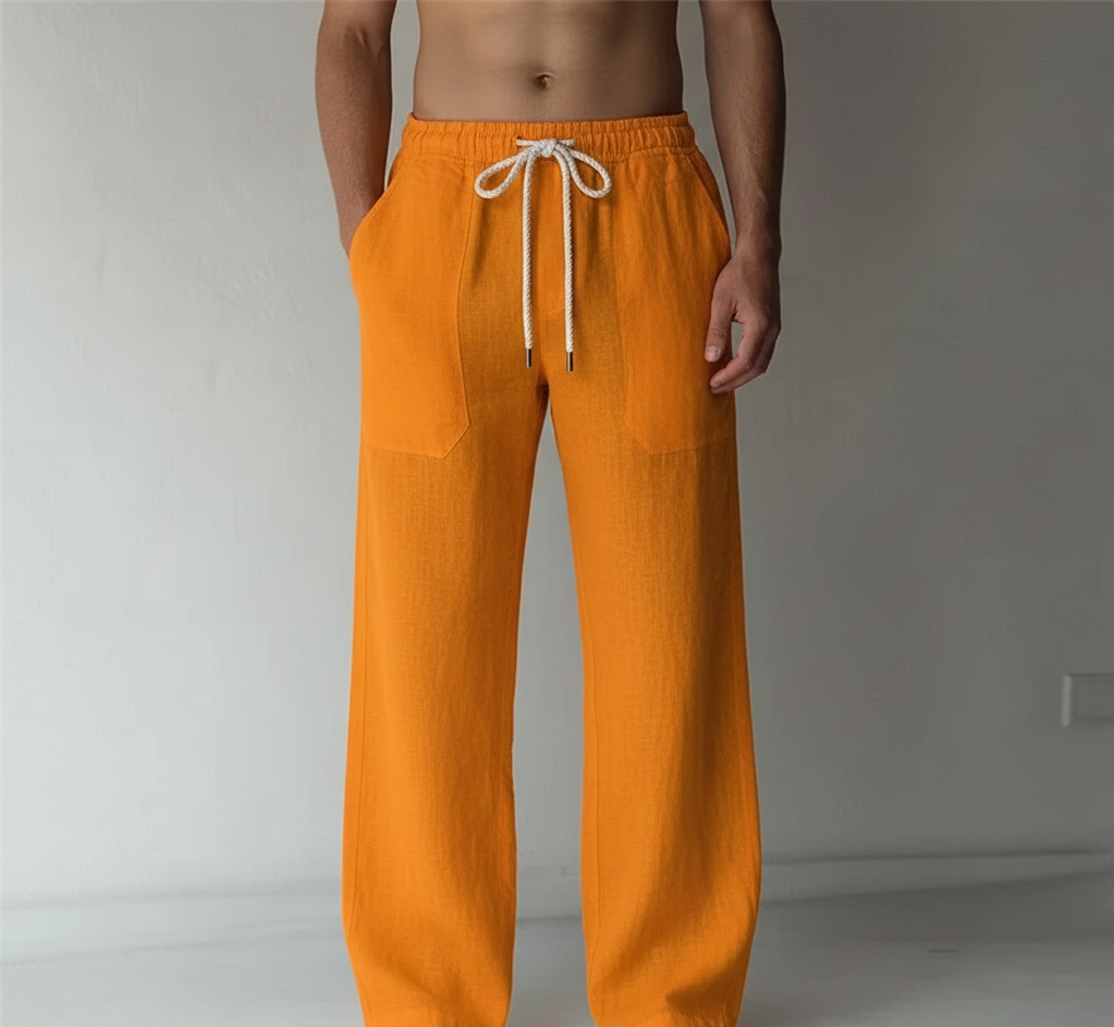 Men's Linen Wide Leg Casual Drawstring Trousers