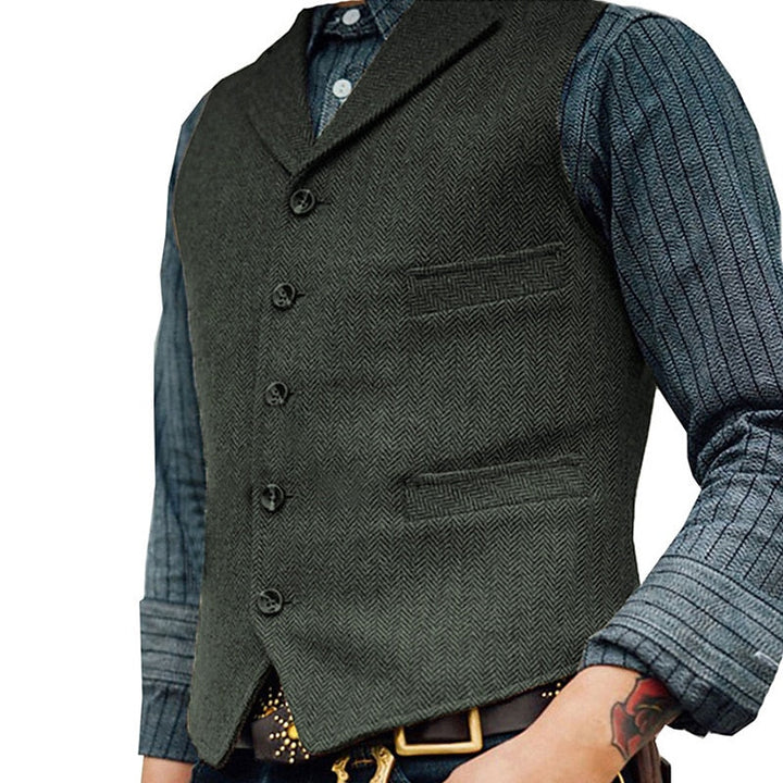 Men's Wool Tweed Waistcoat Vintage Notch Lapel Vest