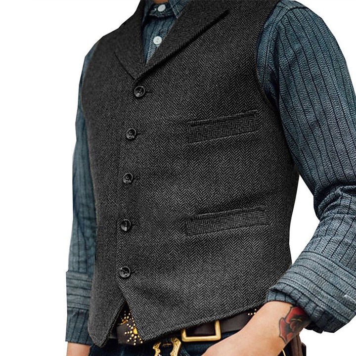 Men's Wool Tweed Waistcoat Vintage Notch Lapel Vest