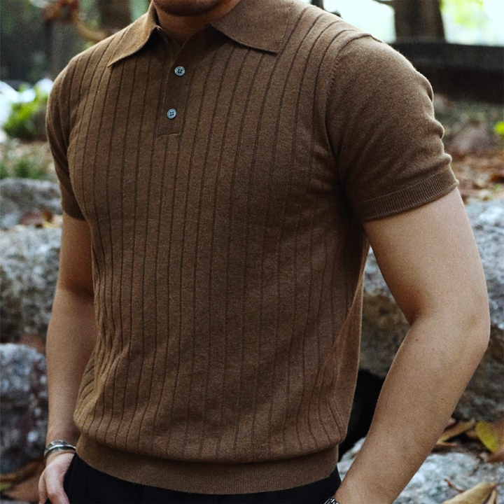Men's Knit Ribbed Short Sleeve Polo Shirt