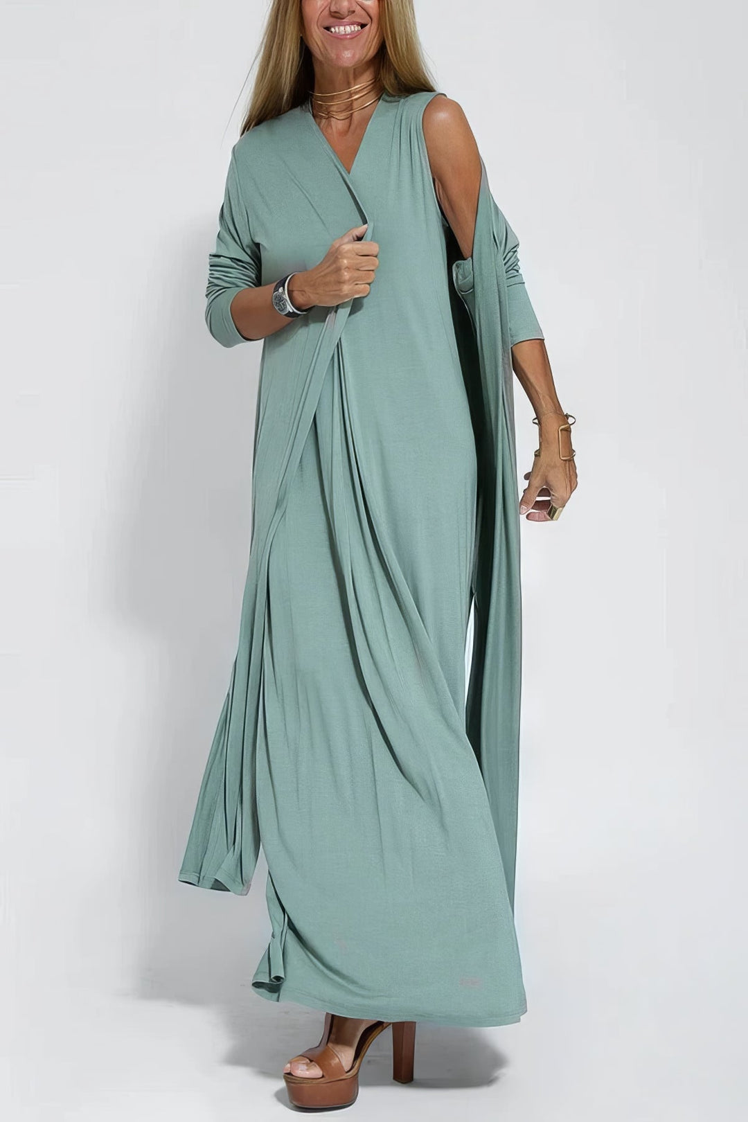 Women's Knit Blend Dress & Long Cardigan 2-Piece Set