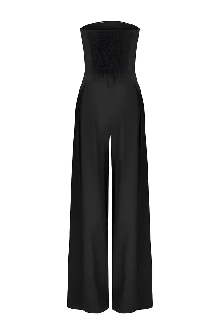 Women's Strapless Wide Leg Linen Jumpsuit with Pockets