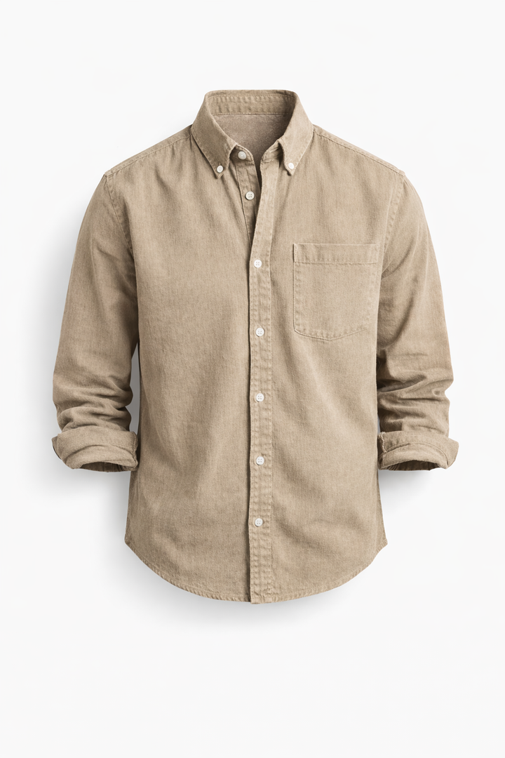 Men's Lightweight Denim Shirt Long Sleeve Button Down Work Top
