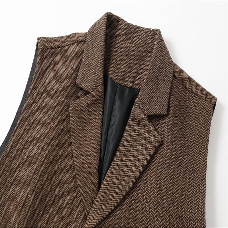 Men's Wool Tweed Waistcoat Vintage Notch Lapel Vest