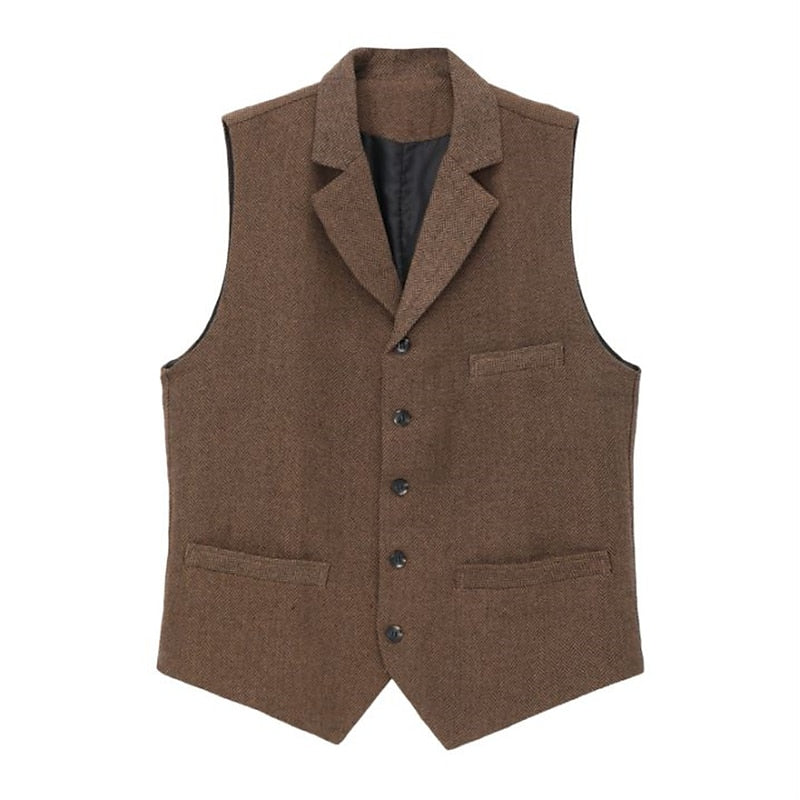 Men's Wool Tweed Waistcoat Vintage Notch Lapel Vest