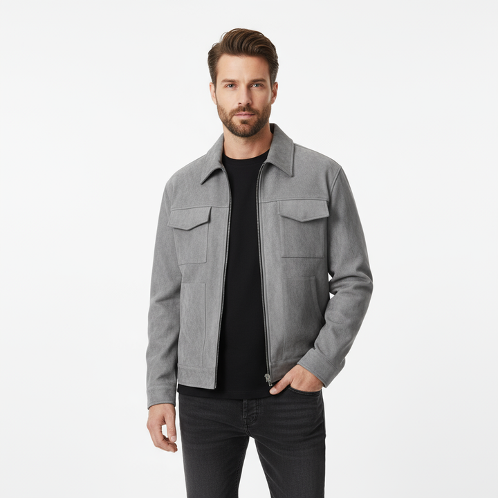 Men's Faux Suede Bomber Jacket Harrington Coat Outwear