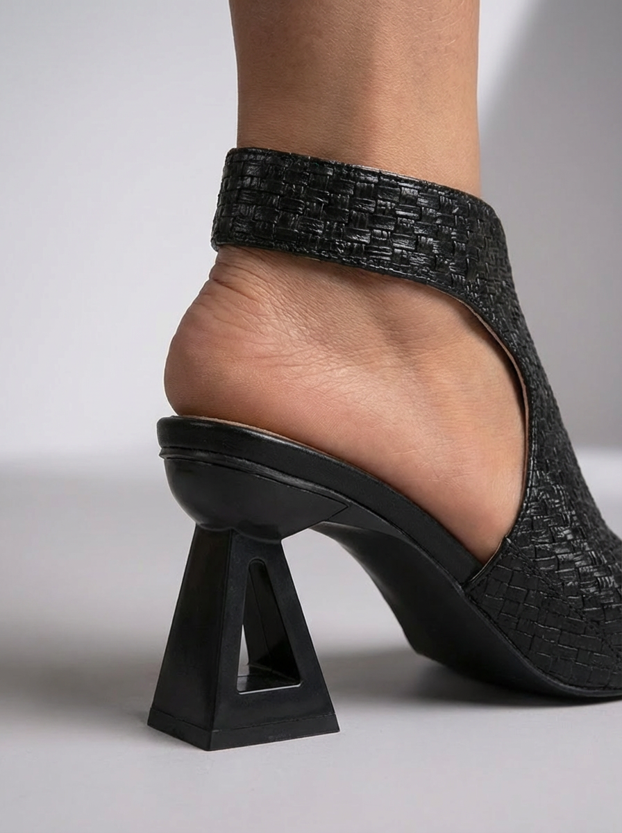 Women's Leather Geometric Block Heel Ankle Strap Sandals